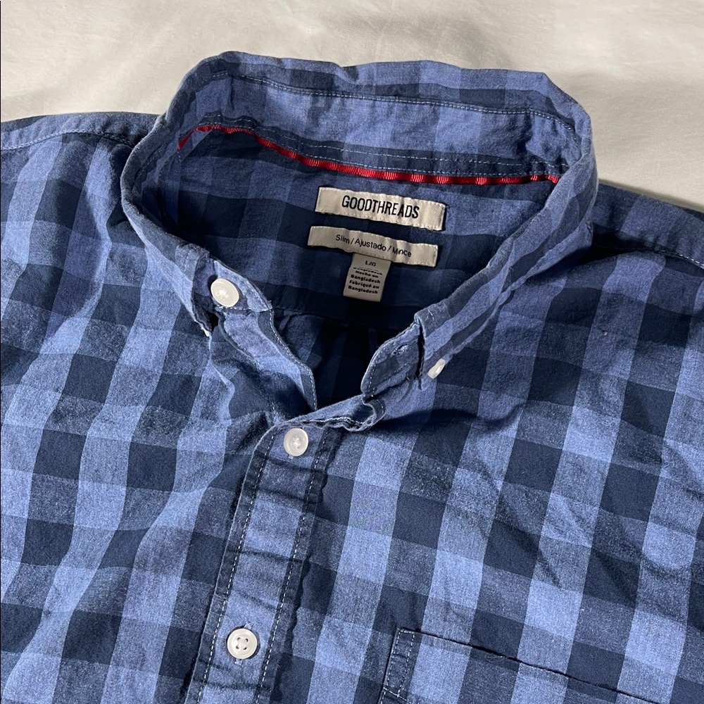 Goodthreads mens blue gingham Slim plaid long sleeve button down shirt - size L
